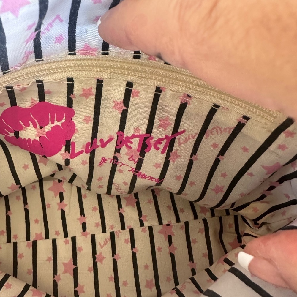 Betsey Johnson Heart and Stripe Satchel - Pink and White - Picture 4 of 7